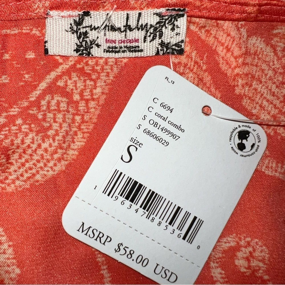 Free People size S Coral floral print strappy sleeveless Off The Coast Camisole - Picture 14 of 16